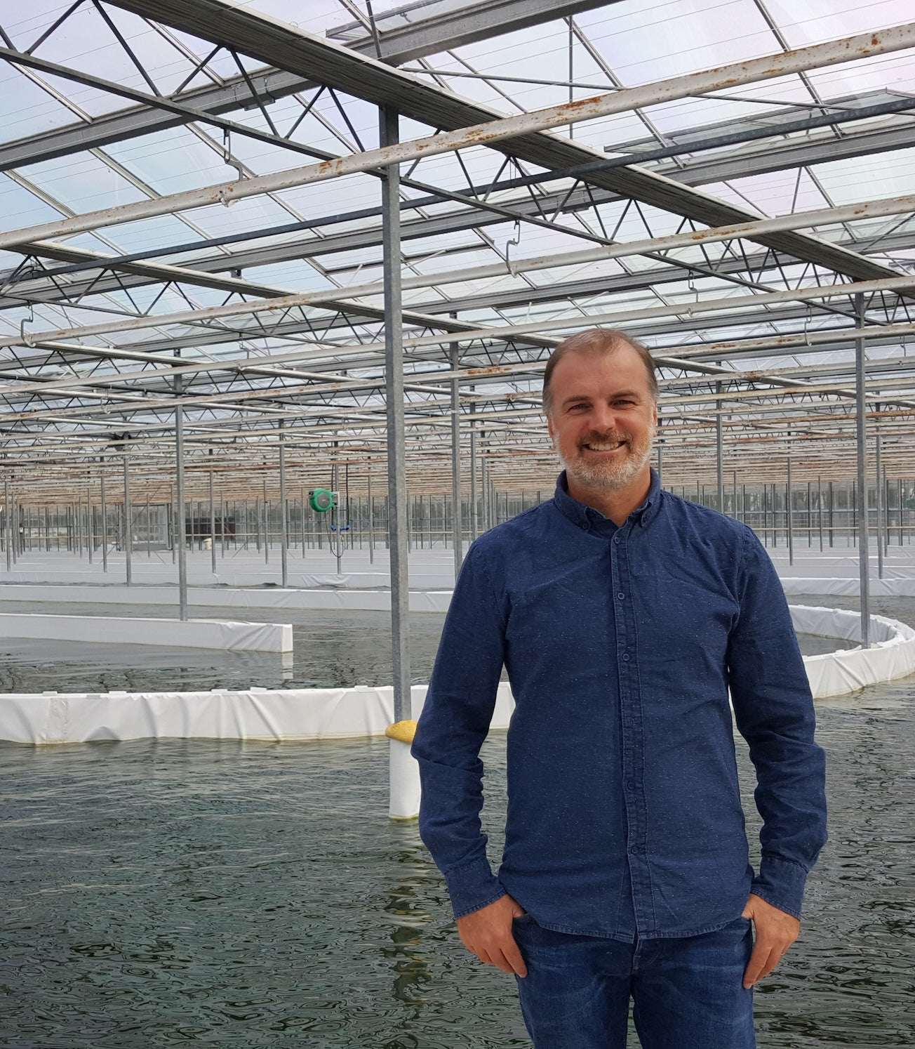 Mark Pages, Phytality founder, inside a land-based phytoplankton cultivation facility