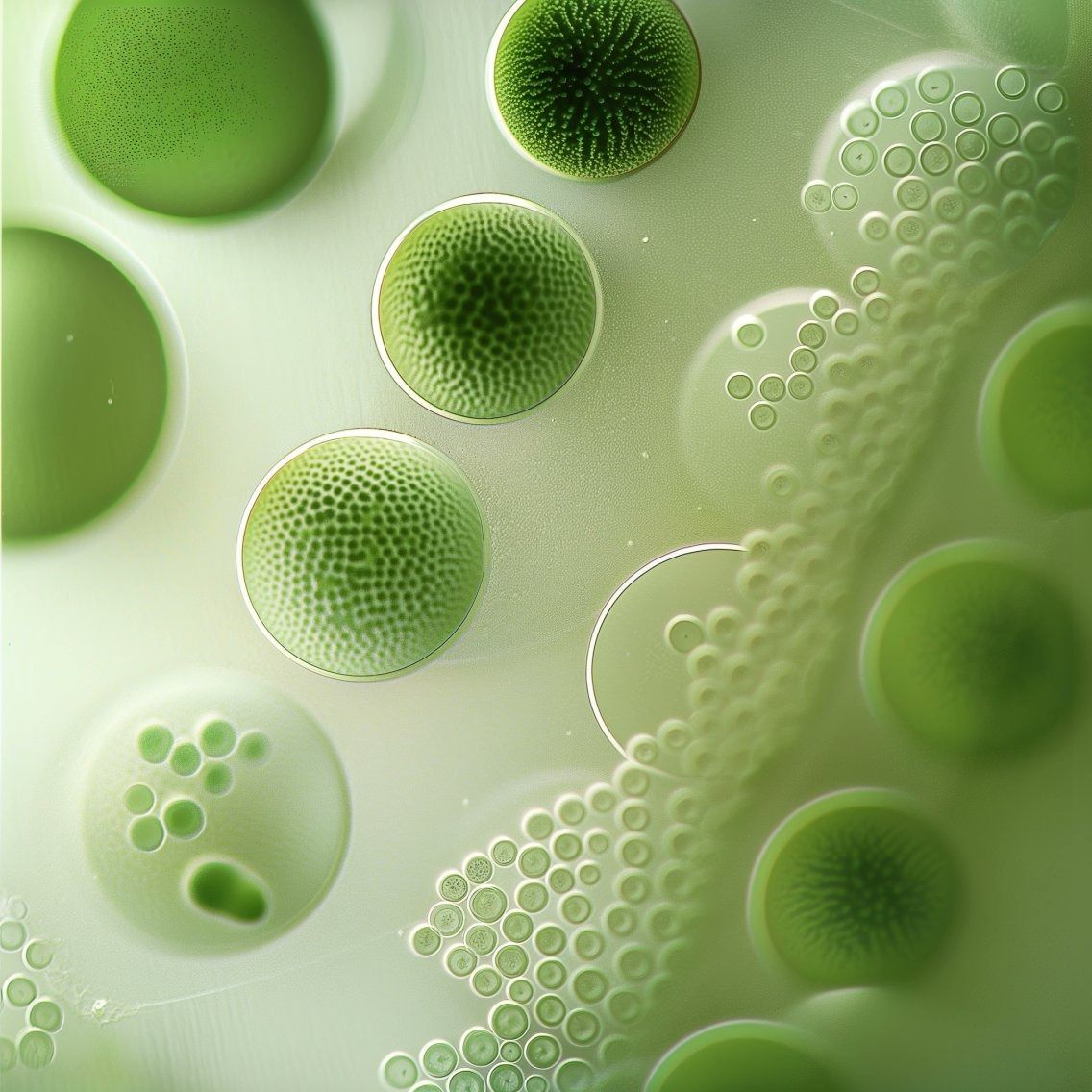 Microscopic illustration of marine microalgae phytoplankton cells